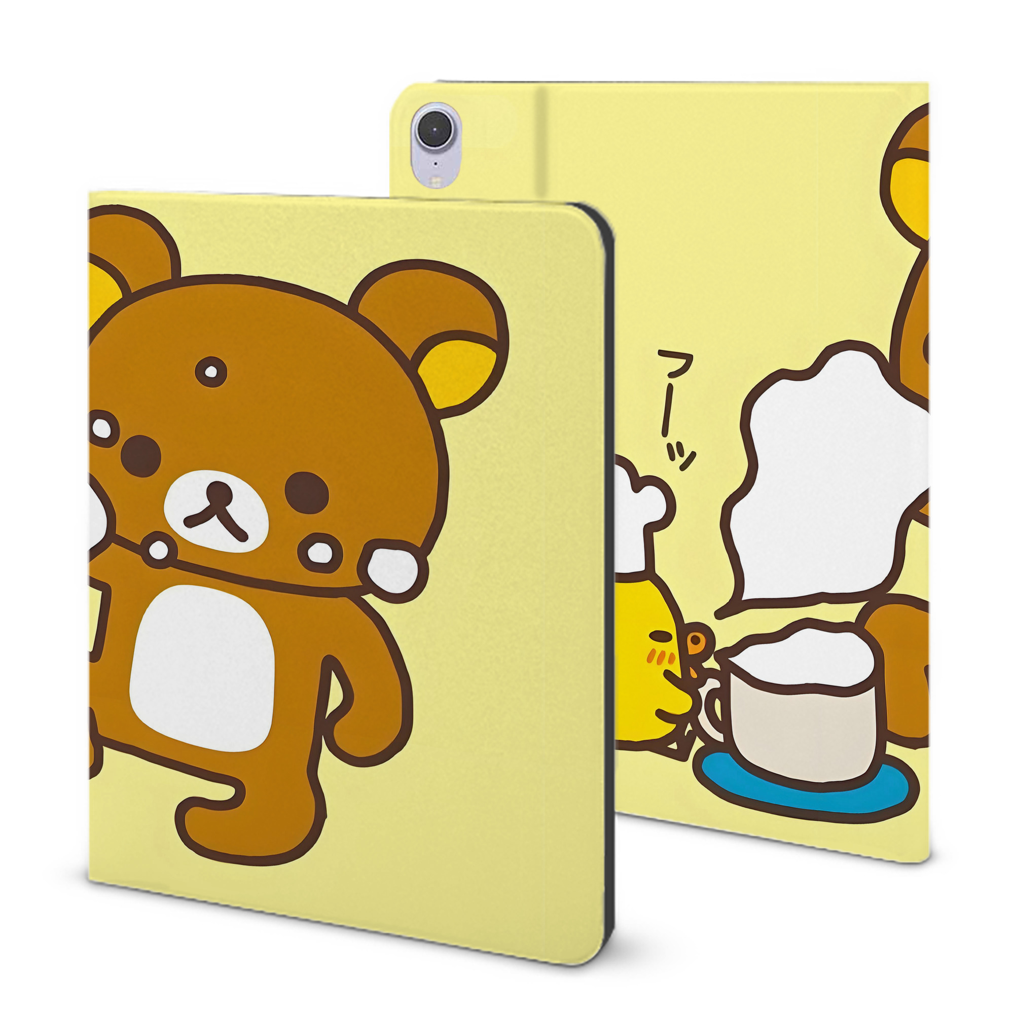 （画像用） リラックマ リラックマ キイロイトリ Rilakkuma Korilakkuma Kiiroitori IPad ケース ブック型 PUレザー TPU 耐衝撃 軽量 薄型 ペン収納なし 全面保護 IPad 各モデル対応